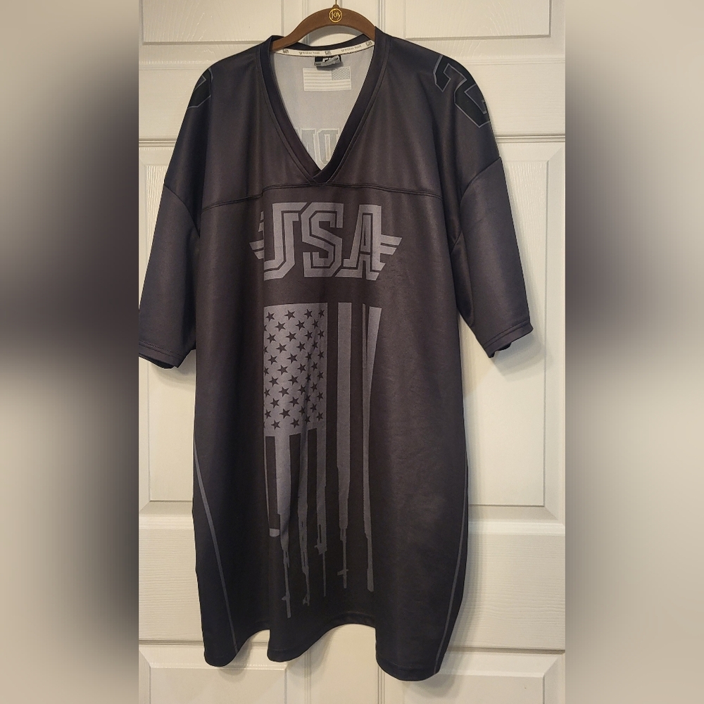 Greater Half 2nd Amendment Blackout Patriotic V-neck T-Shirt Jersey Size 3XL USA